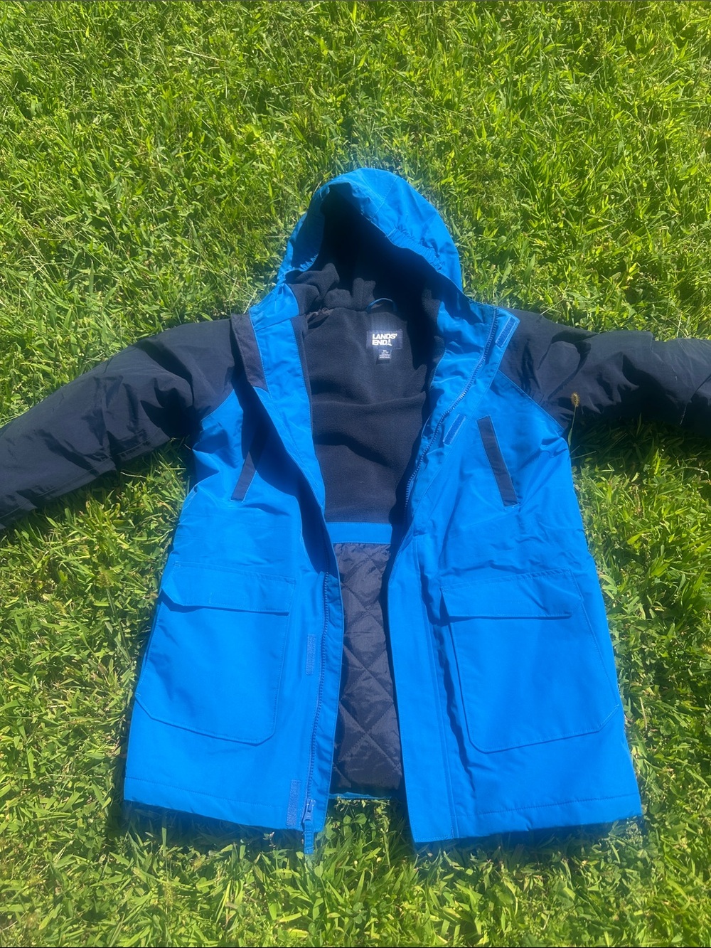 Lands' End Blue and Black Kids Raincoat with Hood